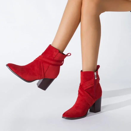 Pointed-Toe High-Heel Ankle Boots — Zipper Pump Booties for Autumn — view 1 of boots