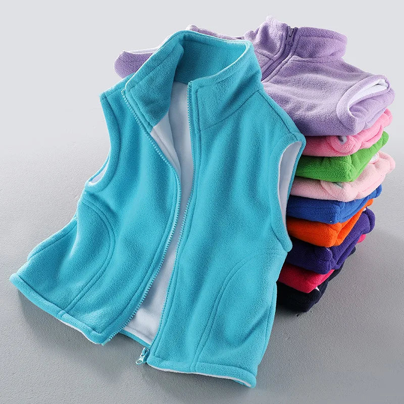 3 to 10 Years Teenager Outwear Waistcoats Sleeveless Jackets Children's Vest For Boy Girl Polar Fleece