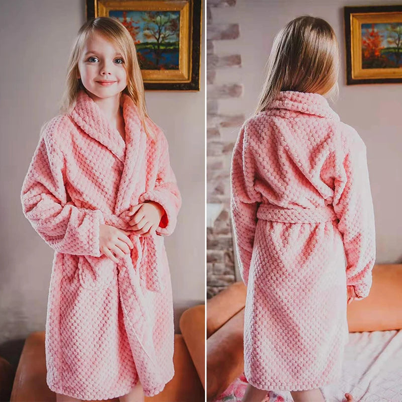 Soft Children Flannel Pajamas Autumn and Winter Pajamas for Girl Warm Kids Bathrobe Boy Sleepwear 4-16Y