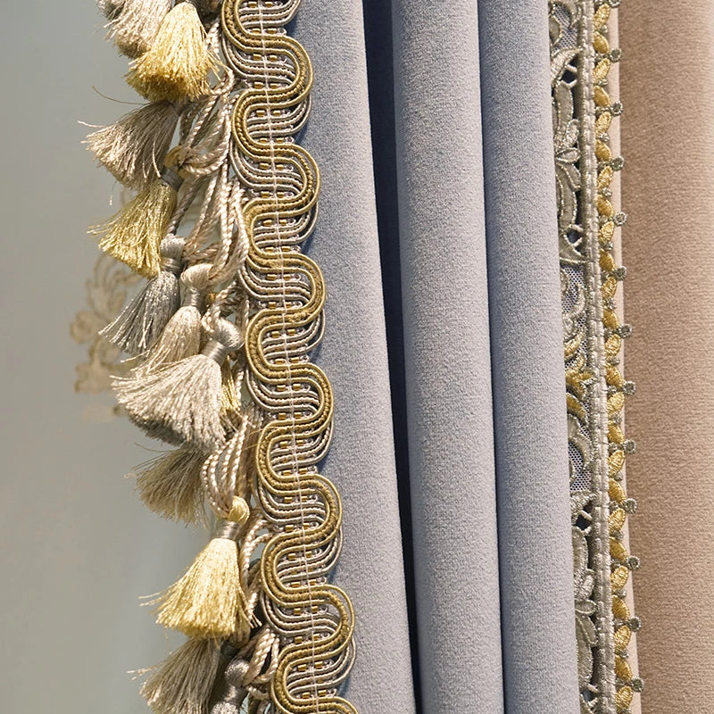 Luxury European Palace Velvet Blackout Curtains – Hand-Embroidered Gauze Drapes for Living Room & Bedroom
