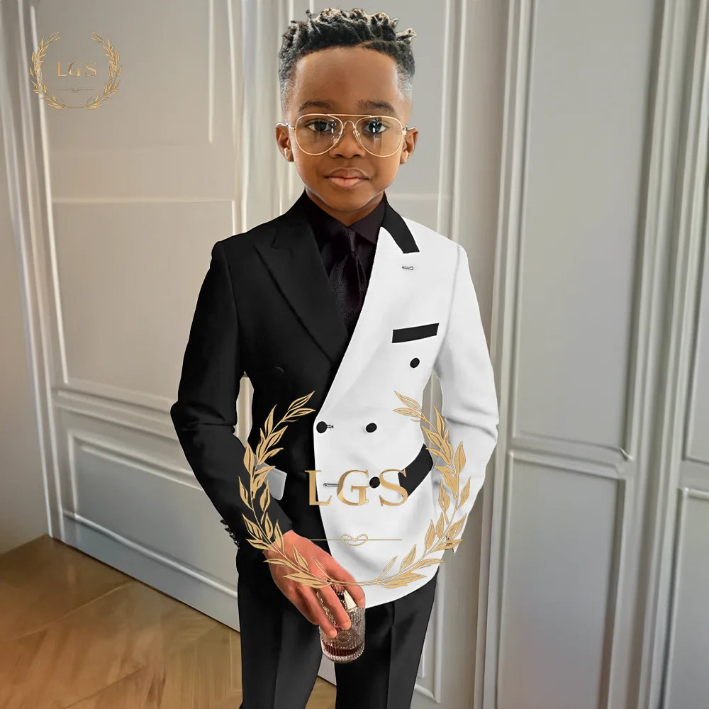 Boys’ Formal Elegant Colorblock Suit – 2-Piece Jacket & Pants Set for Weddings, Parties & Special Occasions