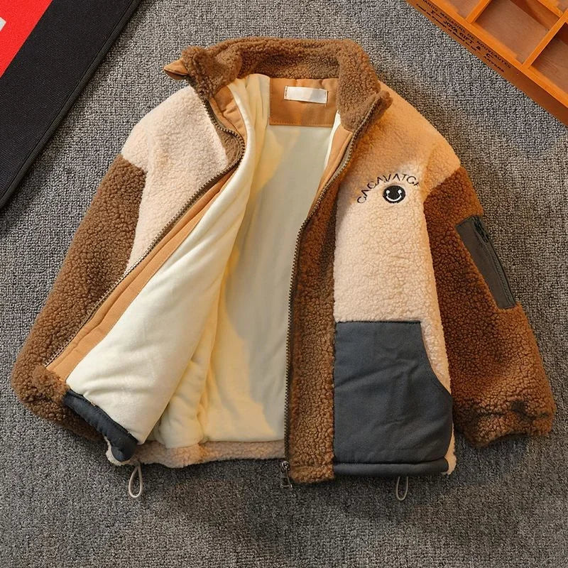 Boys’ Cotton Windbreaker Jacket – Plus-Thickened Warm Tracksuit Coat for Spring & Autumn