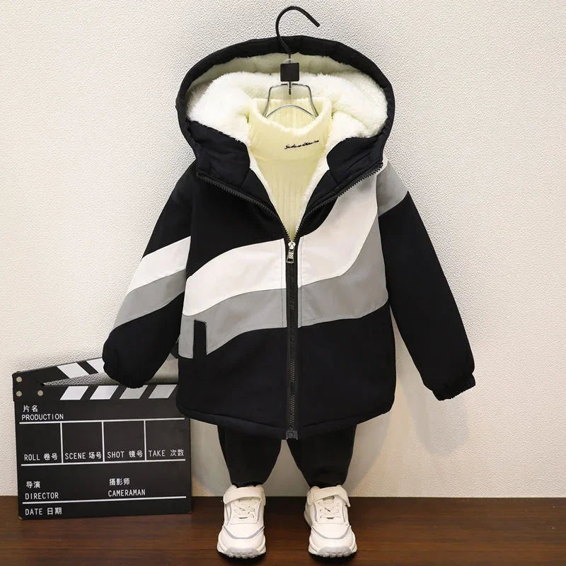 Boys’ Cotton Winter Coat – Plus Velvet Thickened Warm Christmas Overcoat with Zipper