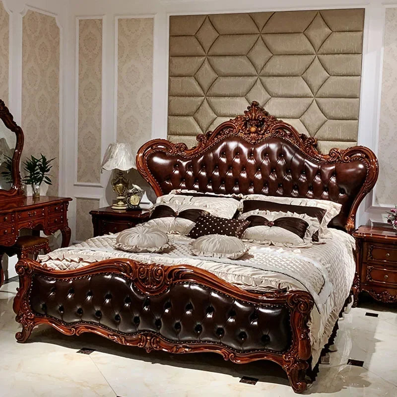 Luxury European King Size Bed – High-End Wooden Frame for Modern Elegance