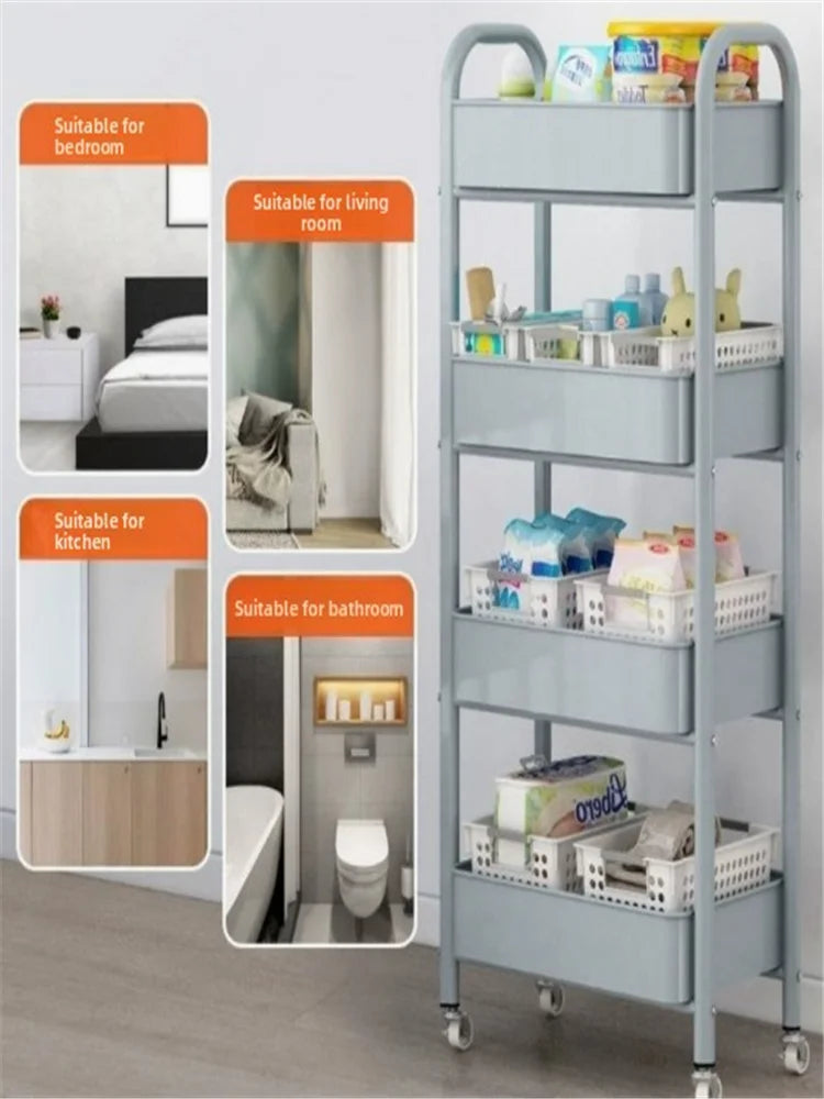 Storage Organizer Floor Trolley Cart — Multi-Layer Rolling Rack for Kitchen, Bathroom & Snacks — view 5 of storage & organisation