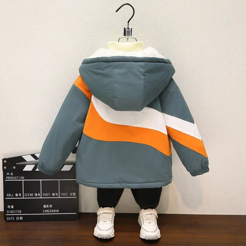 Boys’ Cotton Winter Coat – Plus Velvet Thickened Warm Christmas Overcoat with Zipper