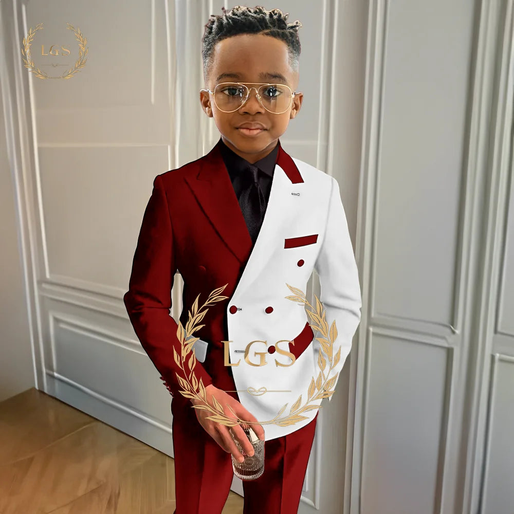 Boys’ Formal Elegant Colorblock Suit – 2-Piece Jacket & Pants Set for Weddings, Parties & Special Occasions