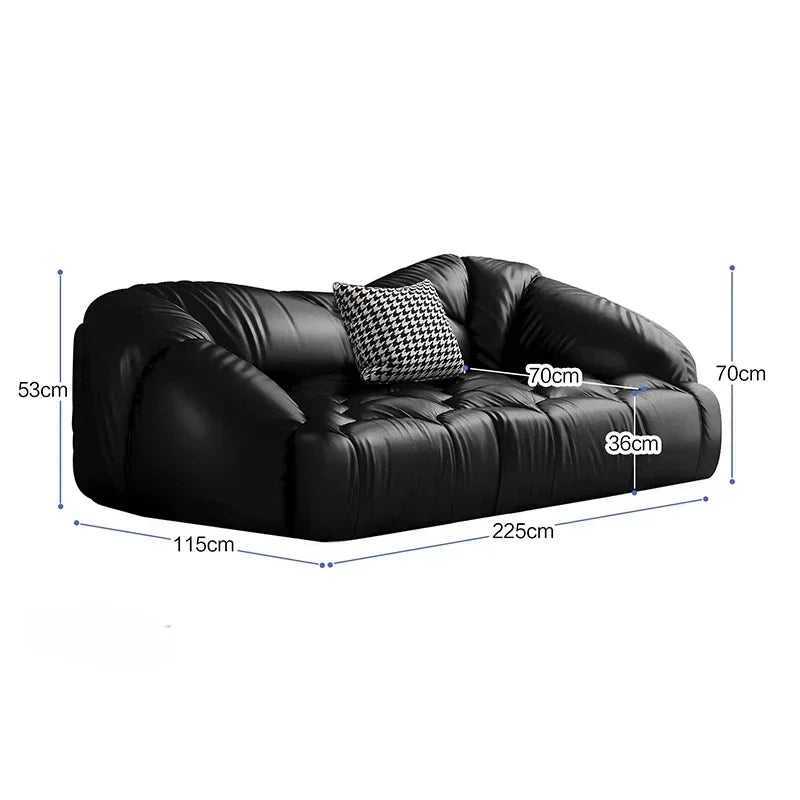 Luxury Black Italian Leather Sofa – Designer Modern Living Room Furniture