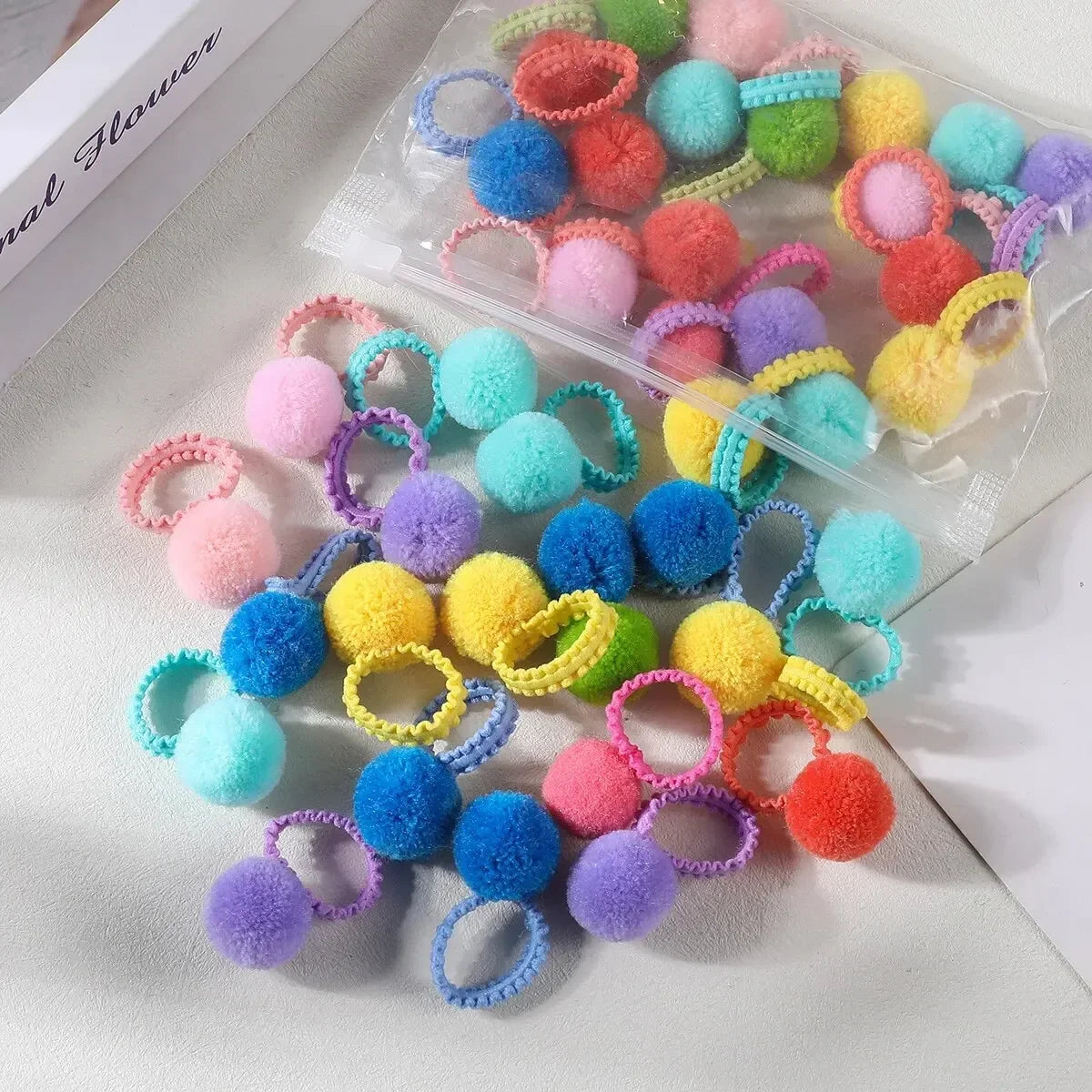20 pcs colorful fluffy hair elastics Kids ponytail bands Hair accessories gift — view 9 of product