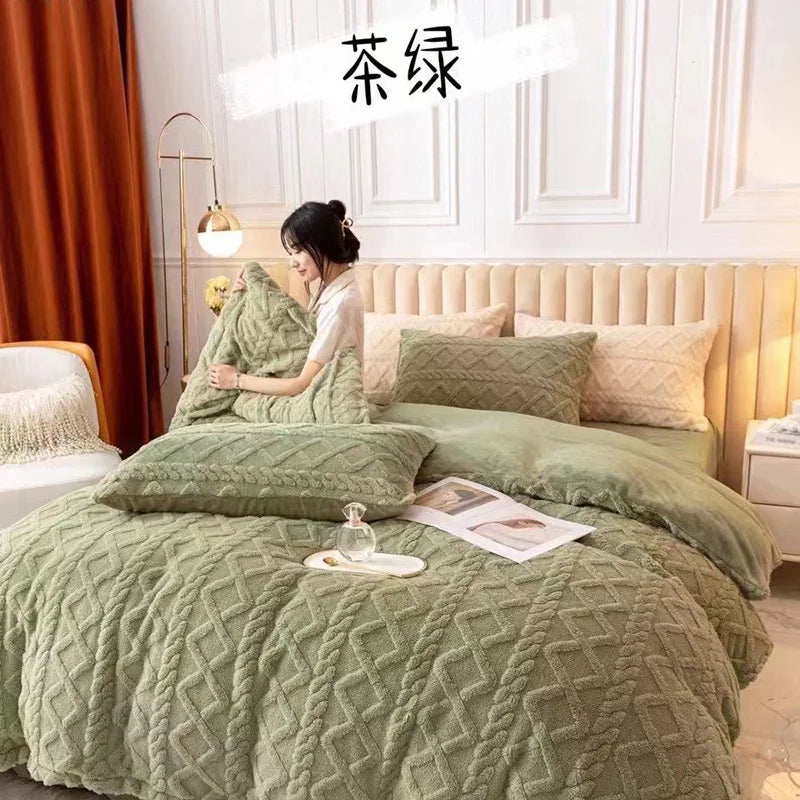 Tafu velvet four piece set of bed sheets thickened duvet cover autumn and winter lamb cashmere bedding