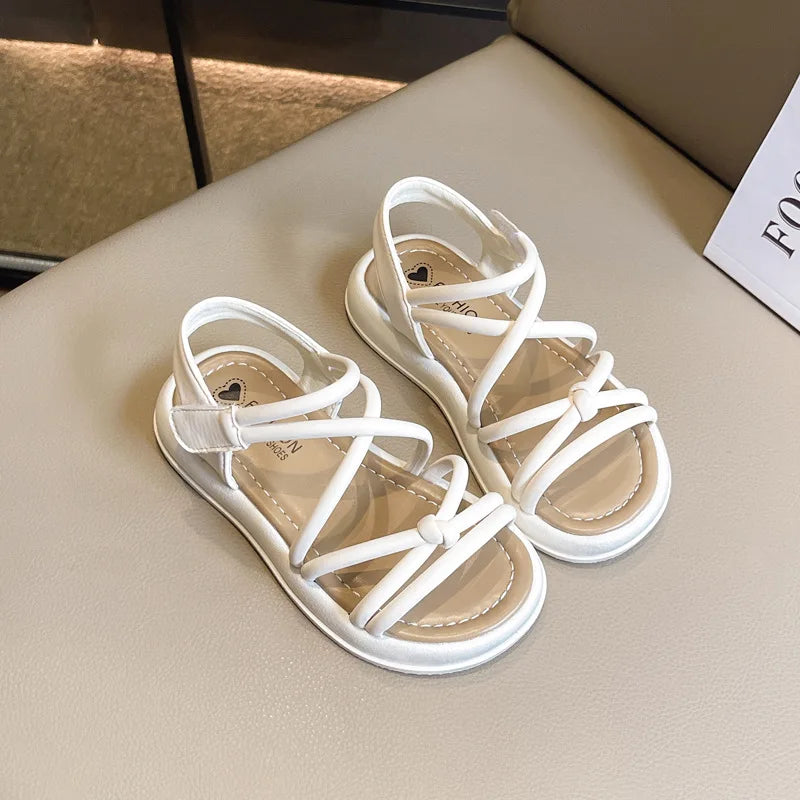 2024 Roman Baby Sandals for Girls – Soft Bottom Flat Princess Summer Beach Shoes (Ages 4–10)