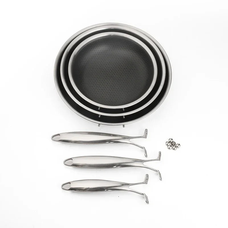 3-Piece HexClad Hybrid Cookware Set with Lids – Stainless Steel Non-Stick Wok & Kitchenware