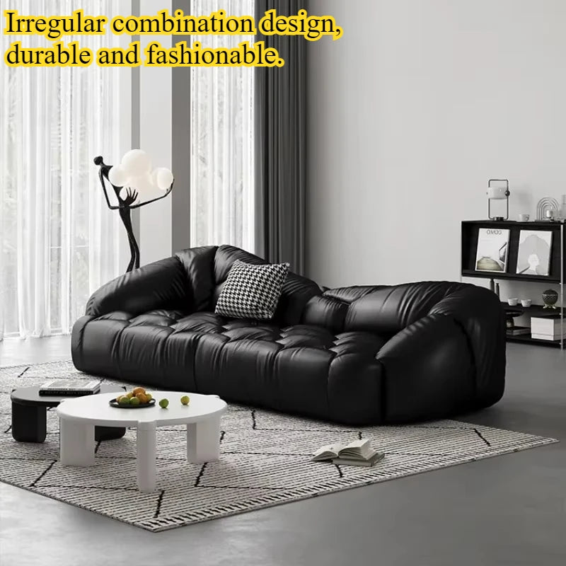 Luxury Black Italian Leather Sofa – Designer Modern Living Room Furniture
