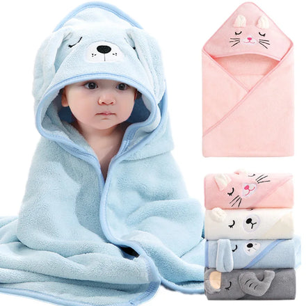 Cartoon Animal Hooded Baby Bath Towel - Soft Newborn Wrap Blanket — view 1 of baby bath