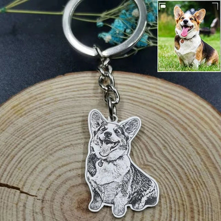 Personalized Pet Photo Keychain Custom Stainless Steel Dog Cat Tag Memorial Keepsake Gift