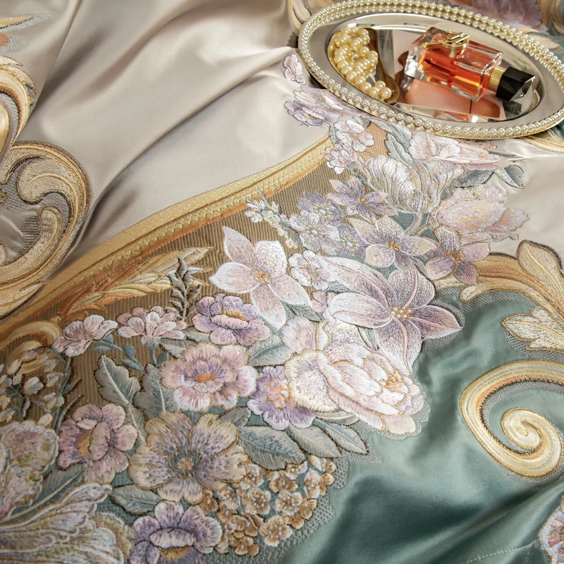4/6/9pcs Vintage Floral Gold Embroidered Bedding Set – Egyptian Cotton Duvet Cover, Sheets & Pillowcases