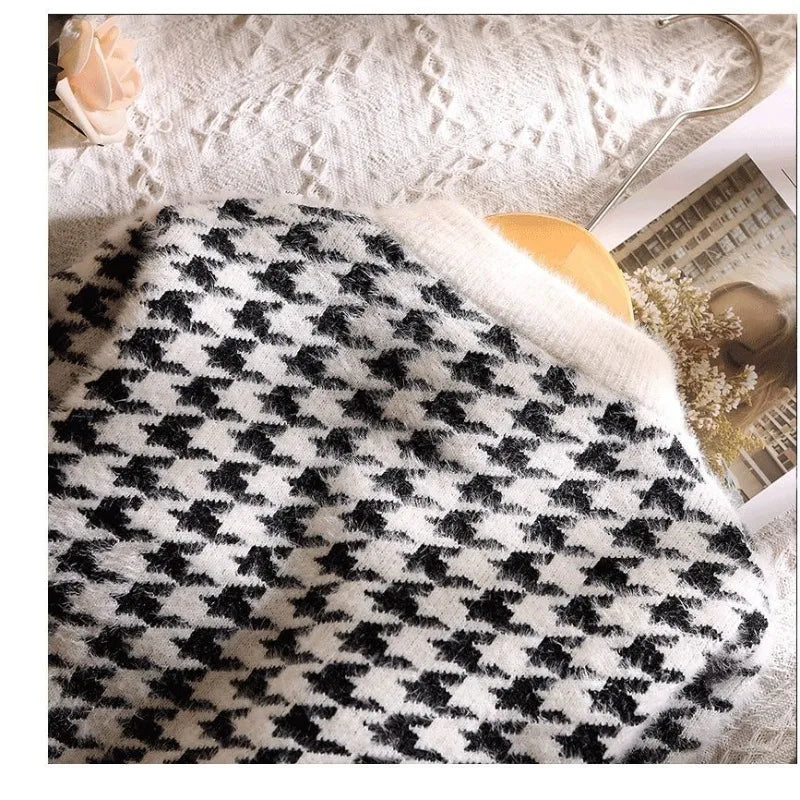 Girls' Autumn Winter Y2K Sweet Houndstooth Cardigan Long Sleeve Kawaii Kids Sweater Fashion Lively Cute Korean Children's Tops