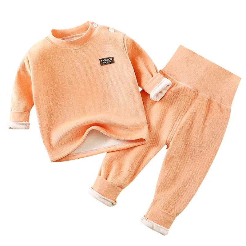 Warm underwear set for autumn and winter babies, thickened high waist and belly protection