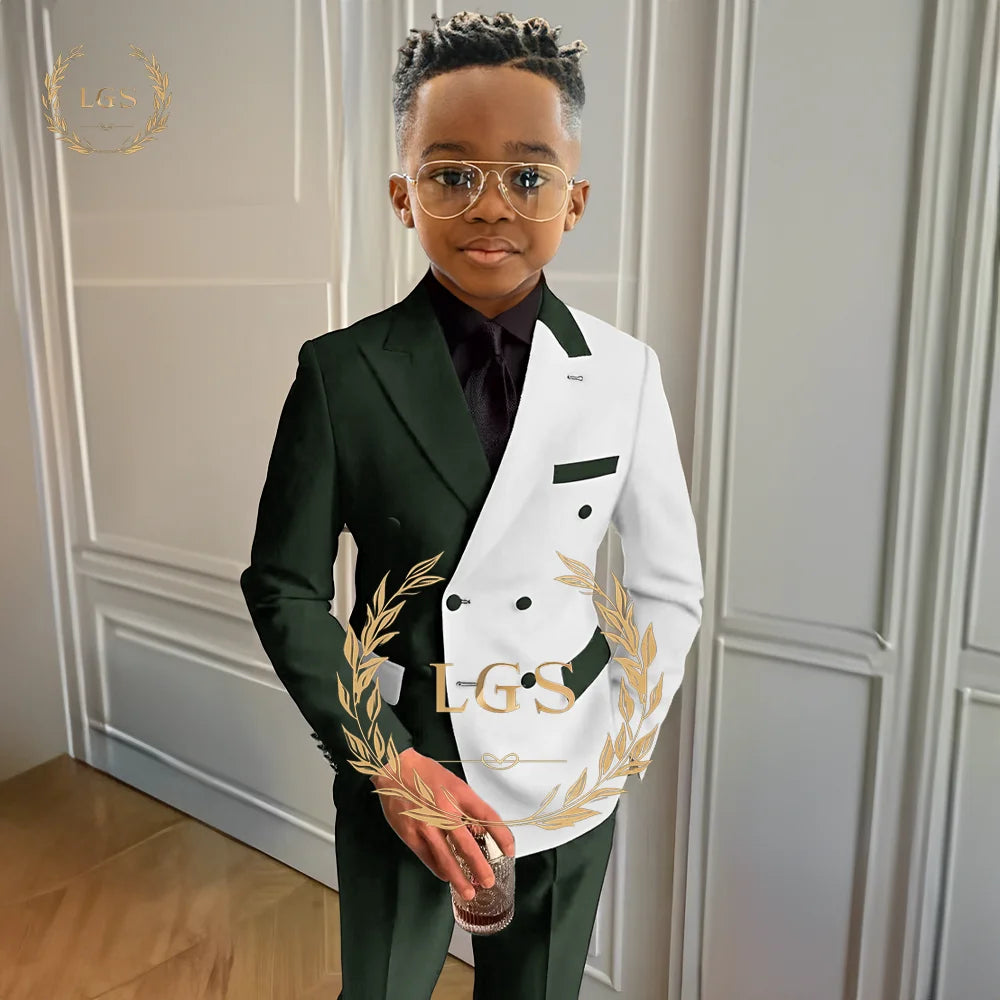 Boys’ Formal Elegant Colorblock Suit – 2-Piece Jacket & Pants Set for Weddings, Parties & Special Occasions
