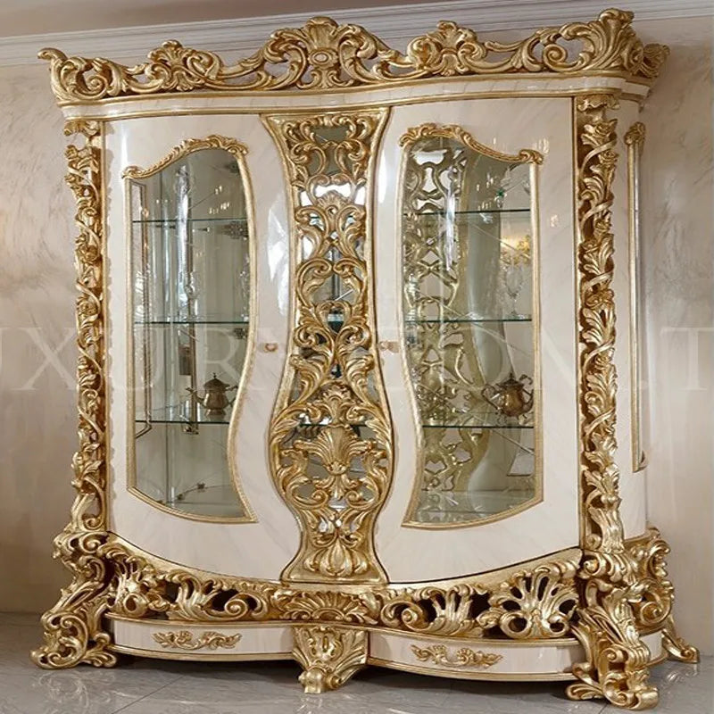 European Luxury Solid Wood TV Cabinet – Handcrafted Elegance for Palaces & Villas