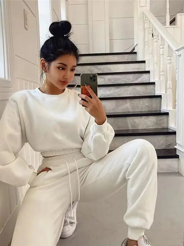2025 Spring & Autumn Women's 2-Piece Tracksuit Set – Hoodie & Sport Pants Pullover Outfit