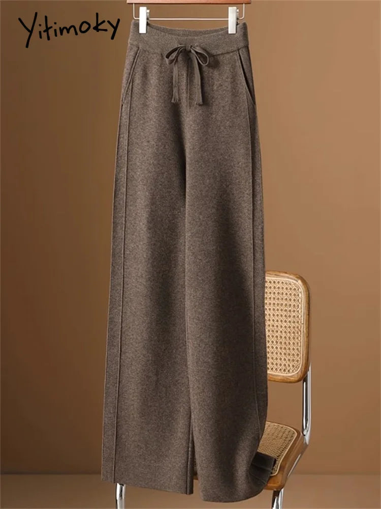 Yitimoky Knitted Women Pants Autumn Winter 2023 New Fashion High Waisted Loose Wool