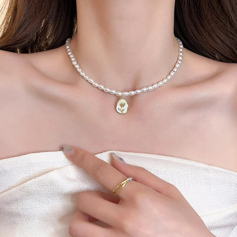 Pearl Baroque Choker Necklace — White Collarbone Chain Wedding & Fashion Piece — view 9 of necklaces