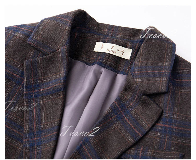 Tesco Fashion Plaid Women’s Suit – England-Style Spring Blazer & Shorts 2-Piece Set for Party & Casual Elegance