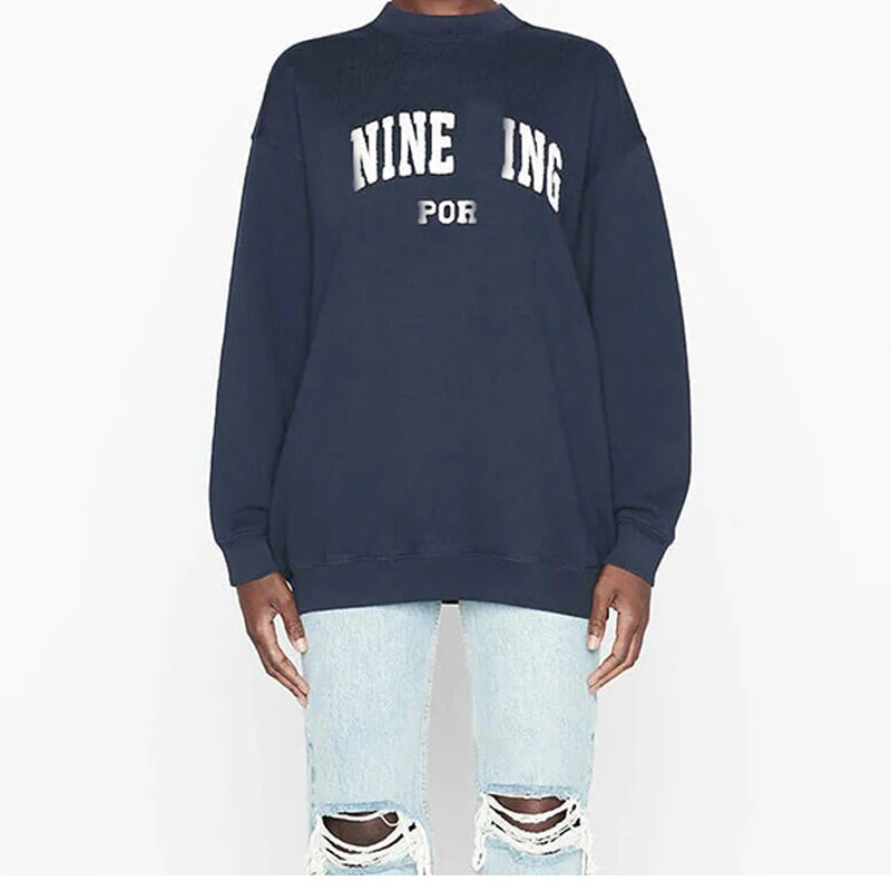 Women's Classic Letter Sweatshirt – Casual Cotton Crew Neck Pullover Hoodie