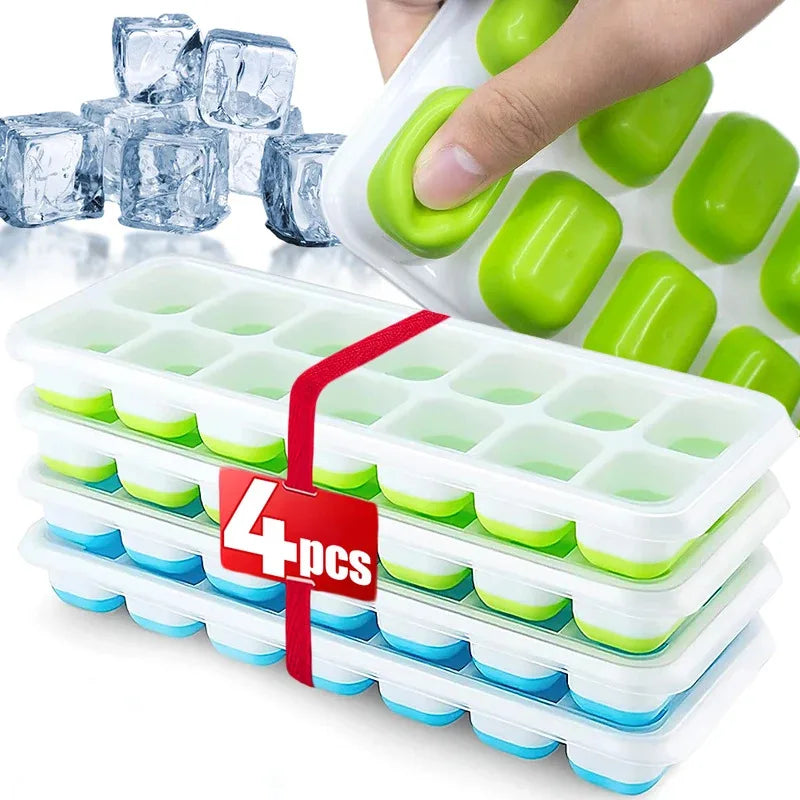 Silicone 14-cube square ice tray with lid for easy release