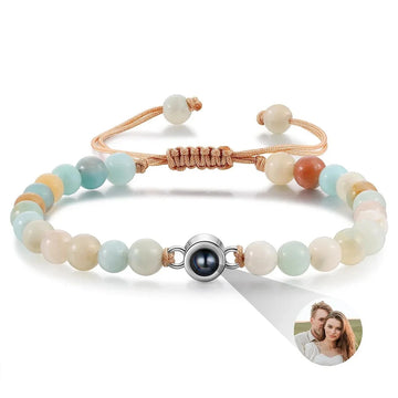 Pearl-Style Custom Photo Projection Bracelet — 6mm Personalized Beads for Couples — view 1 of bracelets