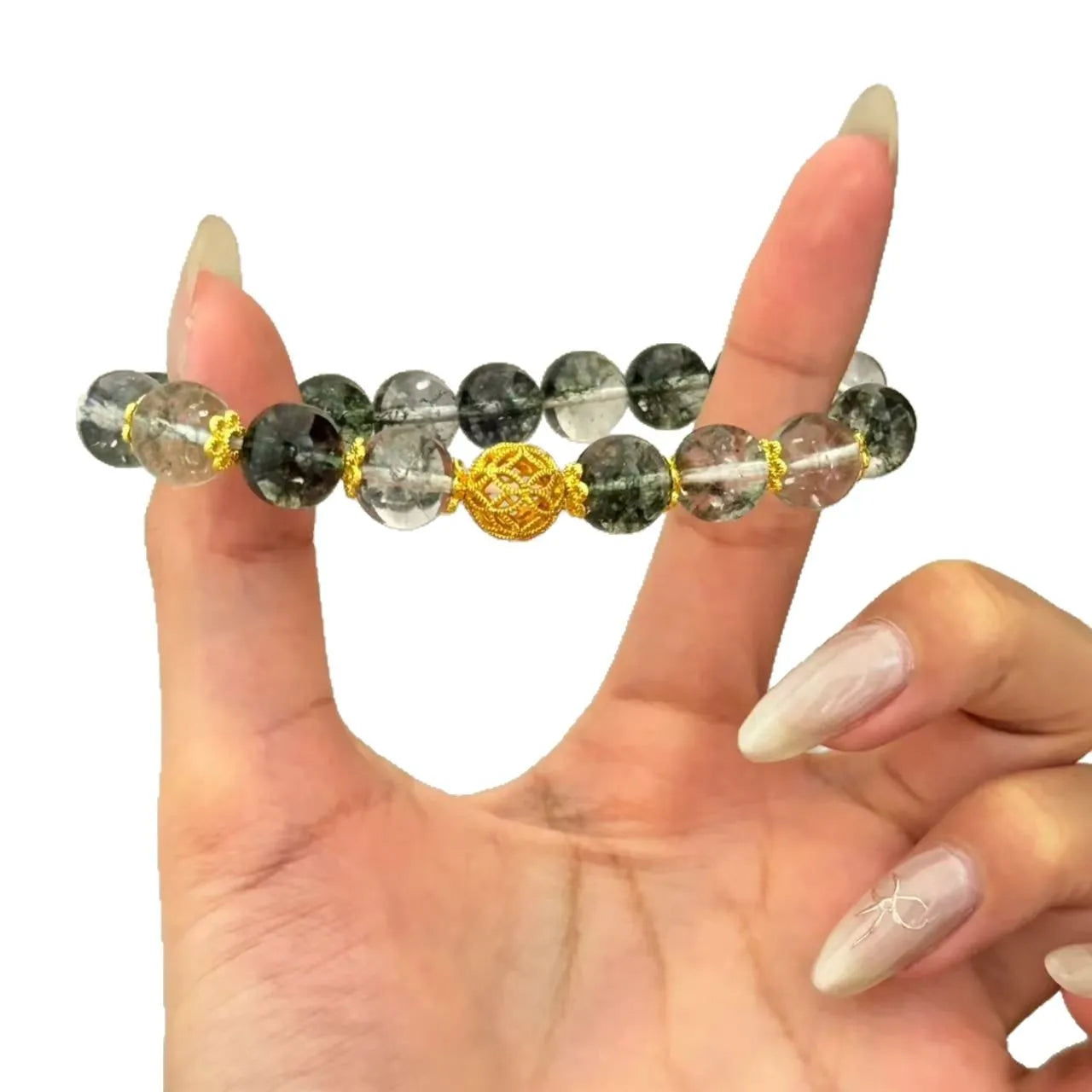 Crystal & Gemstone Green Ghost Quartz Bracelet — Hydrangea Natural Stone Women's Jewelry — view 4 of crystal & gemstone