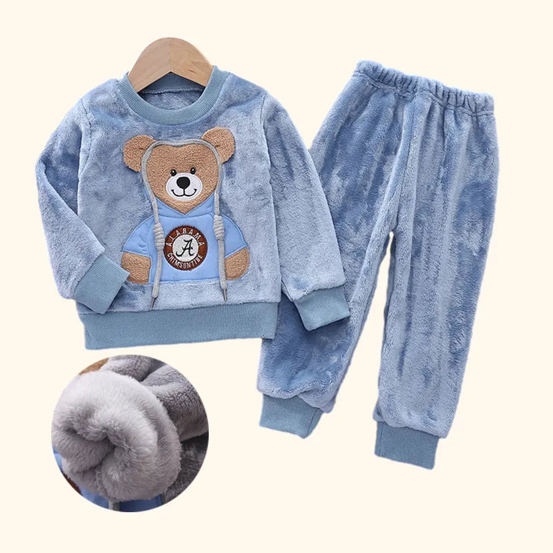 Baby Flannel Fleece Pajama Set – 2-Piece Thick & Warm Sleepwear for Autumn & Winter