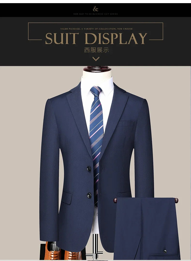 2024 Two-button Suit for Men (suit + Trousers) Handsome Slim-fit Business Professional Work Formal Two-piece Set S-6XL