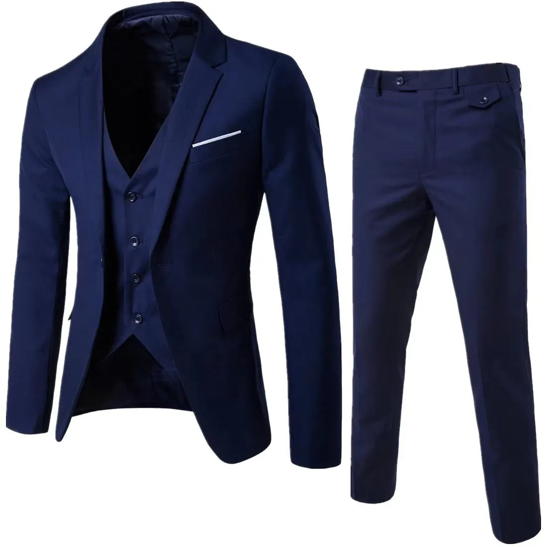 Fashion Jacket + Vest + Trousers Three-piece Set Men's Solid Color Business Gentleman Casual Slim Fit Wedding Dress Suit S-6XL