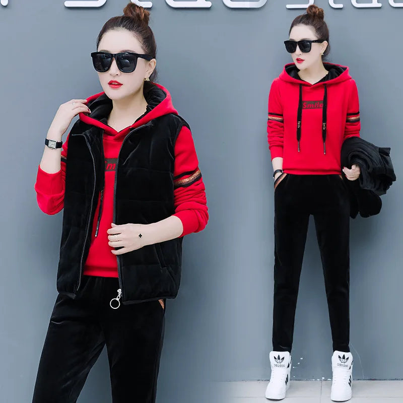 Women's Thick Velour Sportswear Tracksuit (3-Piece Set)