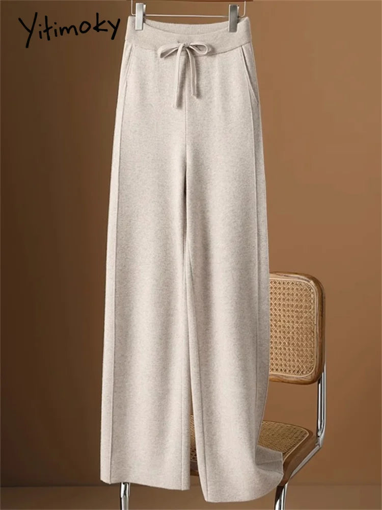 Yitimoky Knitted Women Pants Autumn Winter 2023 New Fashion High Waisted Loose Wool