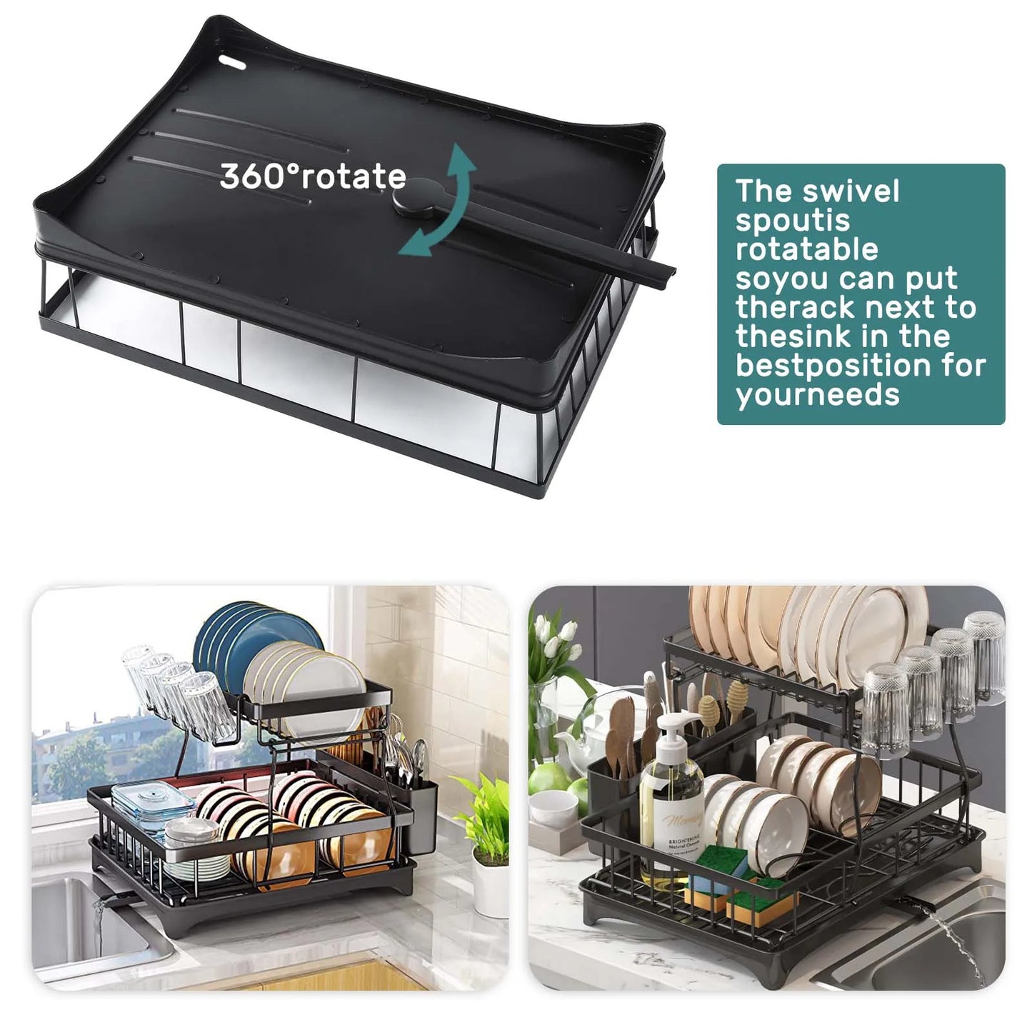 Large 2-Tier Dish Drying Rack – Removable High-Capacity Dish Drainer for Kitchen Countertops