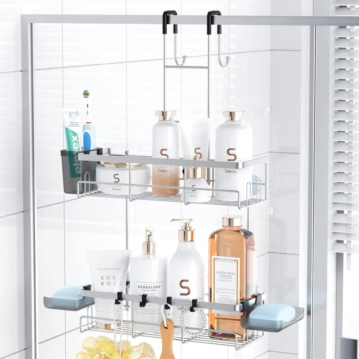 No-Drill Adhesive Shower Caddy, Removable Bathroom Organizer — product photo 8