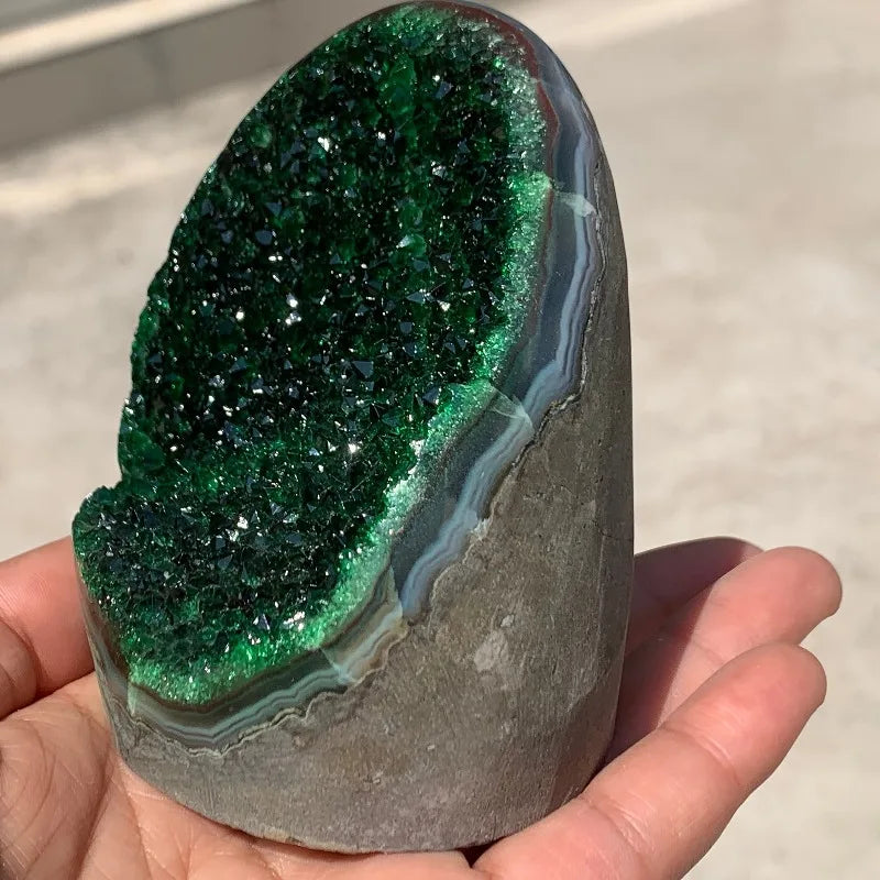 Crystal & Gemstone Green Geode Quartz Cluster — 200-300g Natural Stone Decor Craft — view 6 of crystal & gemstone