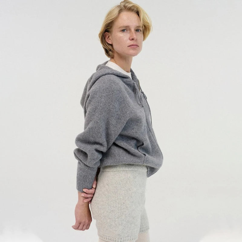 High-Quality Wool Knit Hooded Jumper – Women’s Autumn Y2K Fashion Pullover Jacket