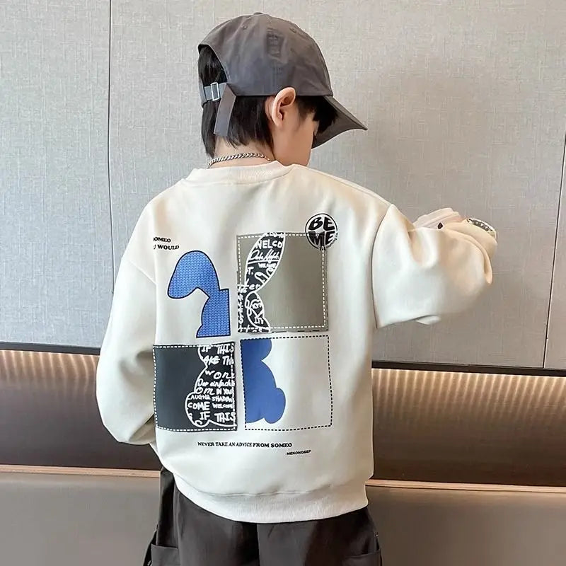 Boys’ Spring & Autumn Cotton Sweatshirt – Rabbit Patchwork Sports Style Bottoming Shirt