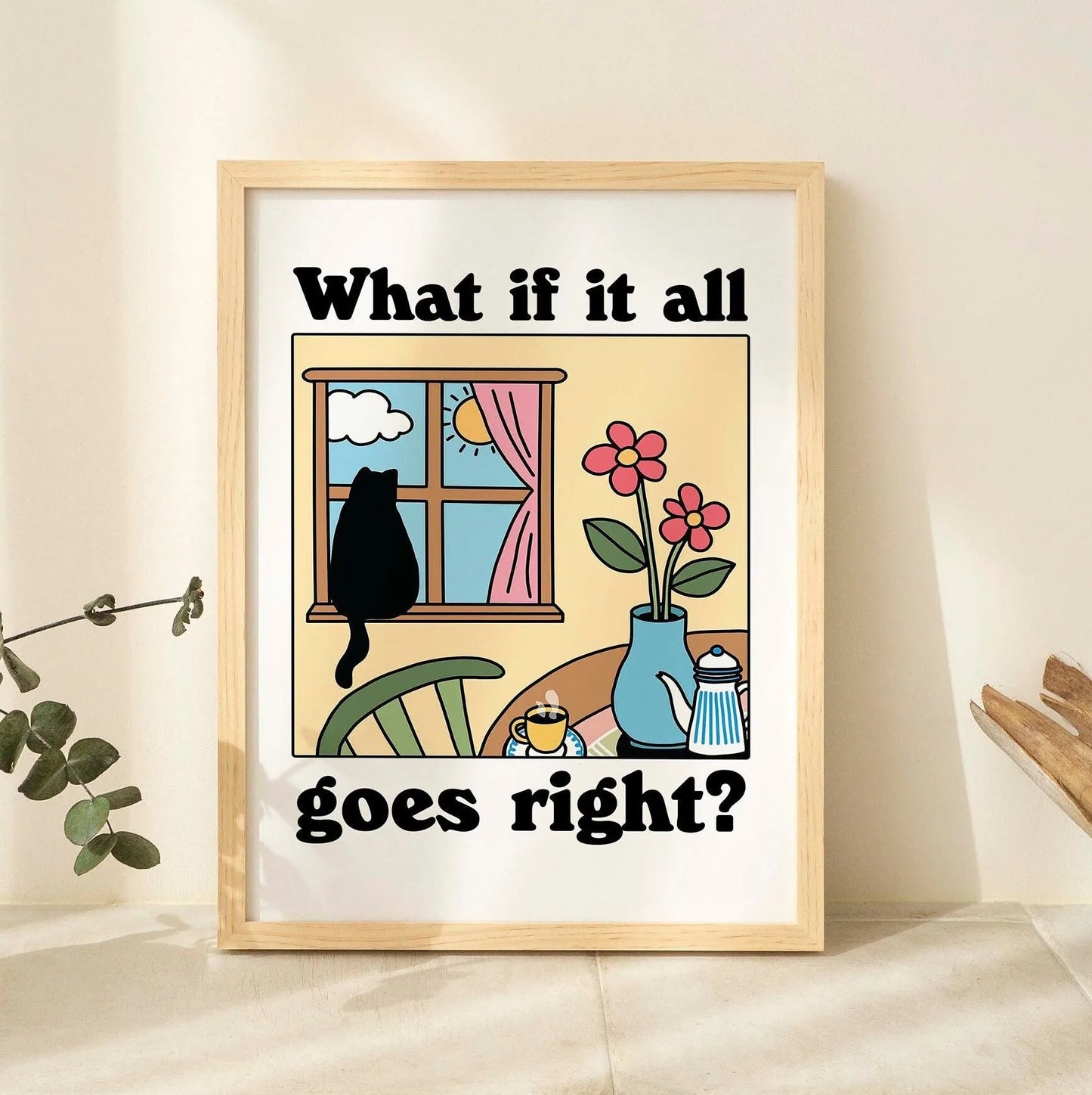 Spaghetti & Espresso Cat Canvas Poster — Retro Kitchen Wall Art for Café & Home