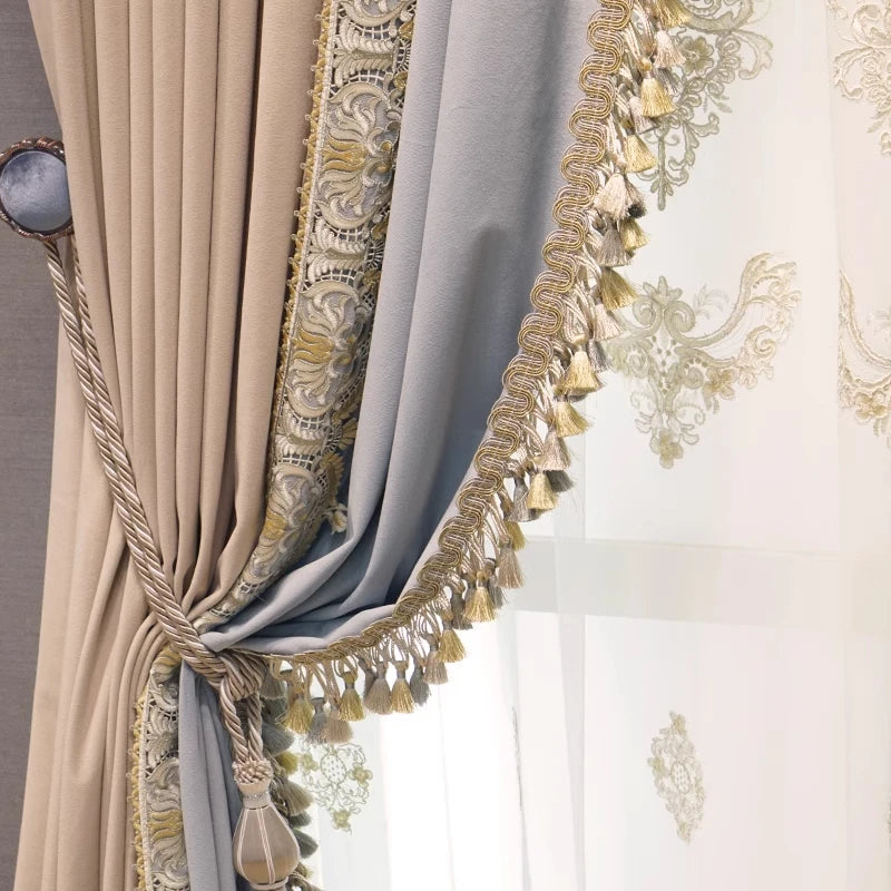 Luxury European Palace Velvet Blackout Curtains – Hand-Embroidered Gauze Drapes for Living Room & Bedroom