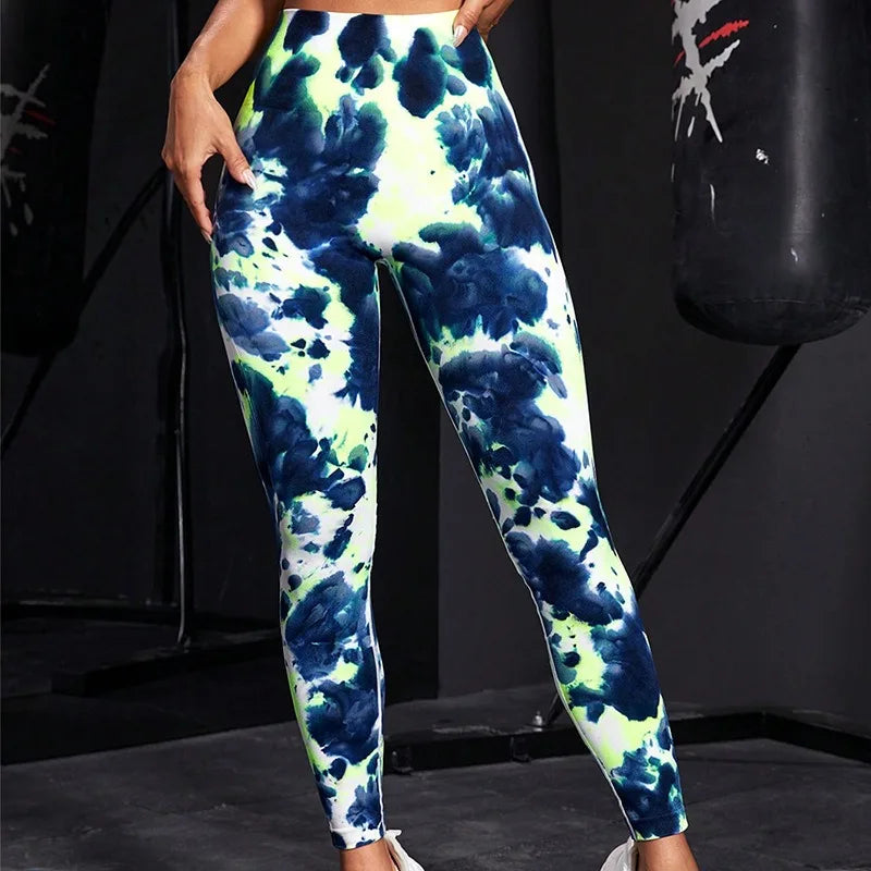 Seamless Tie Dye Leggings Women Knitting Fitness Leggings High Waist Butt Lift Slim Yoga
