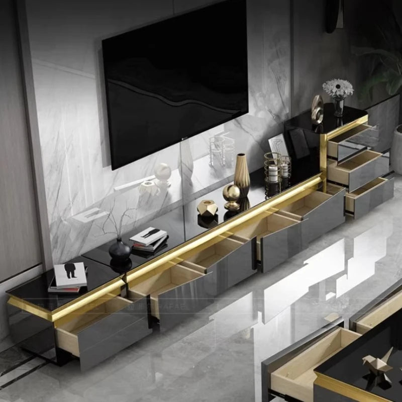 Modern TV Stand & Coffee Table Set – Gold Stainless Steel Luxury Living Room Furniture