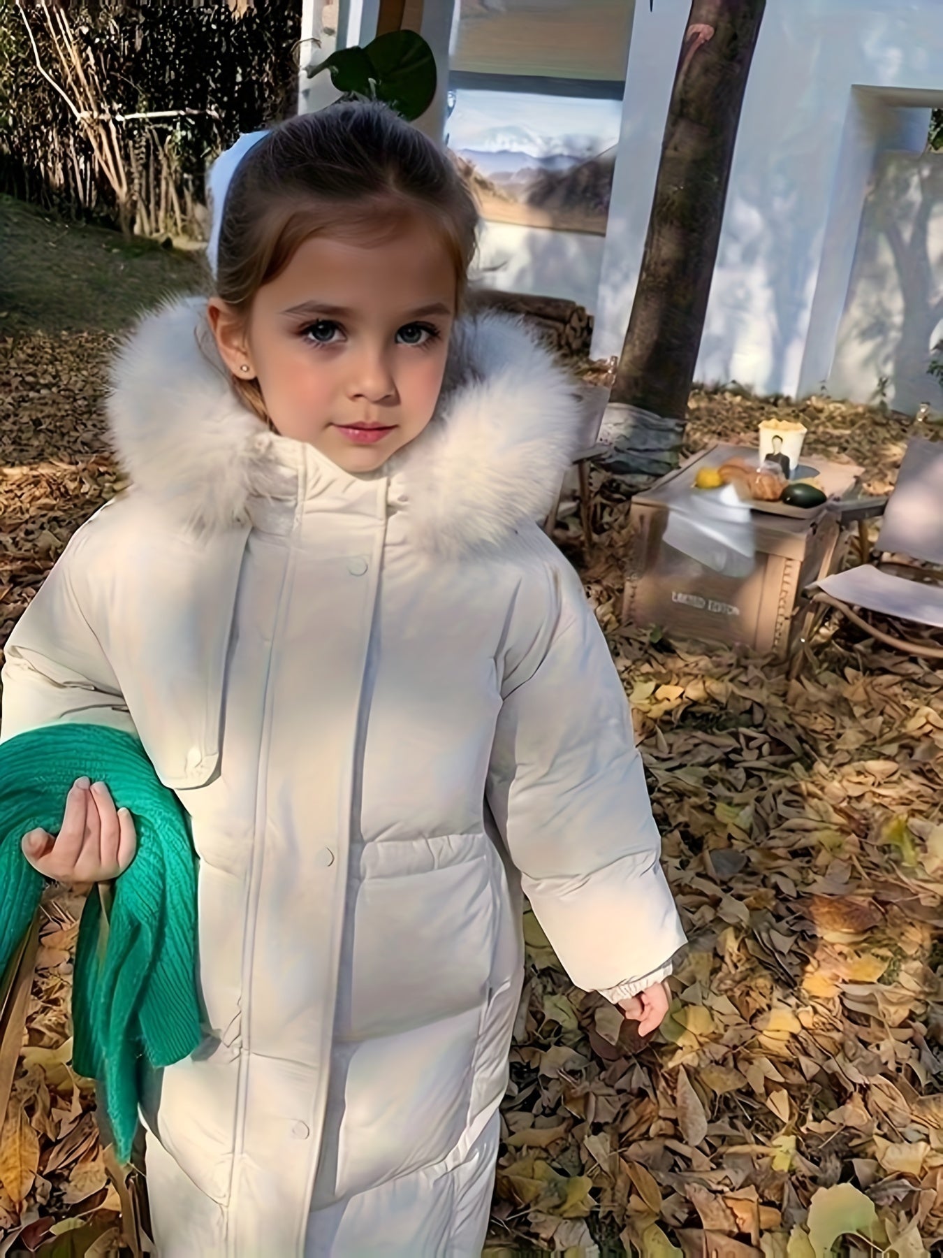 Vibrant Furry Hooded Long Length Snow Coat for Girls - Soft Padded, Stylish, Water-Resistant, and Warm - Perfect for Autumn and Winter Outdoor Play