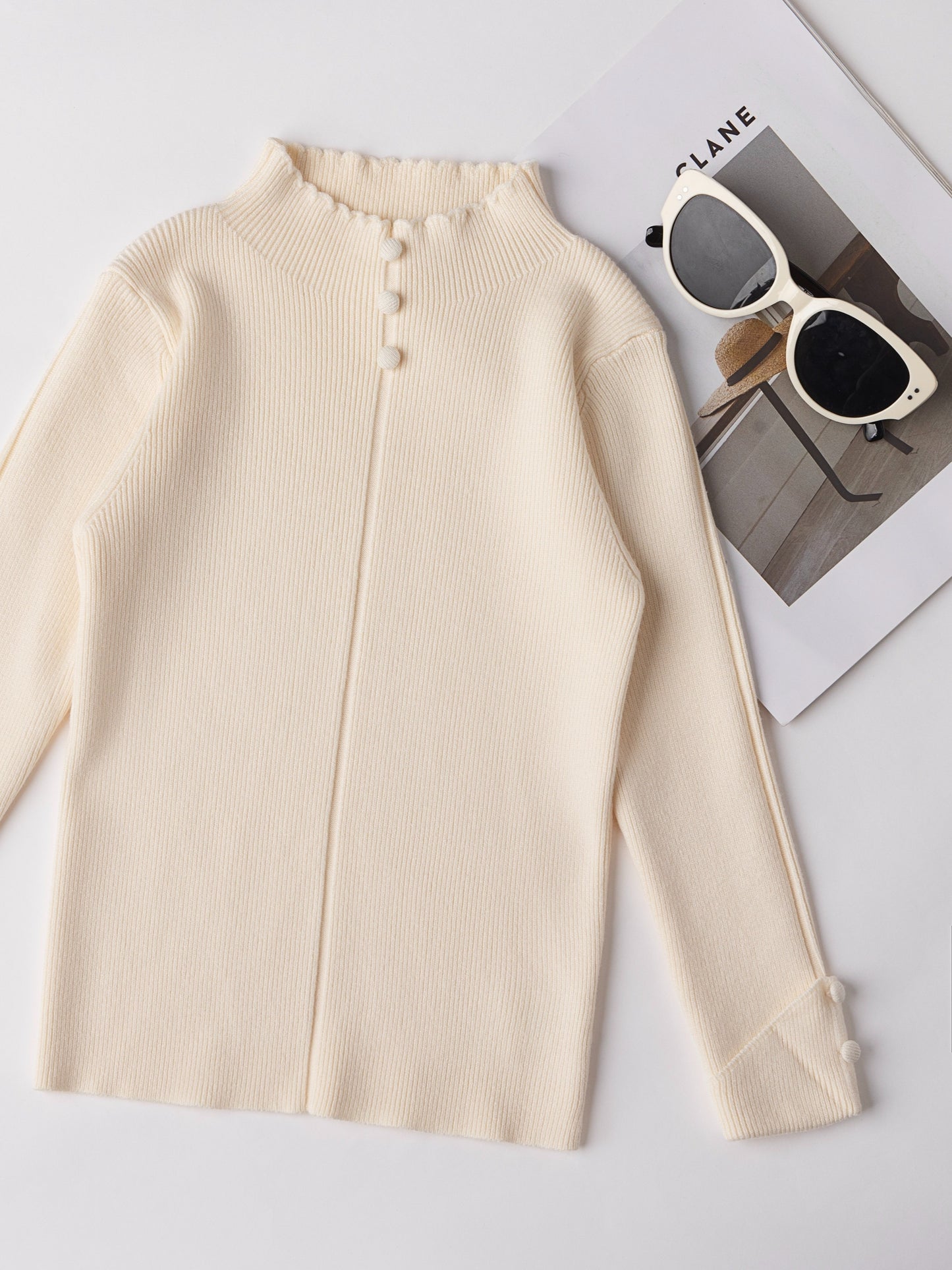 Girls Elegant Knit Pullover, Sweet Style Buttons Design Soft Stretchy Comfy Long Sleeve Layer Sweater For Fall/Winter