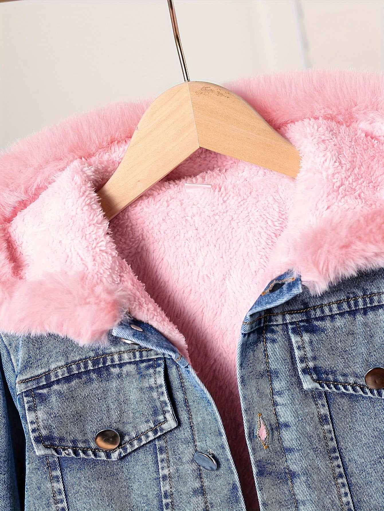 Girls' Cozy Fleece-Lined Hooded Denim Jacket - Long Sleeve, Button-Up