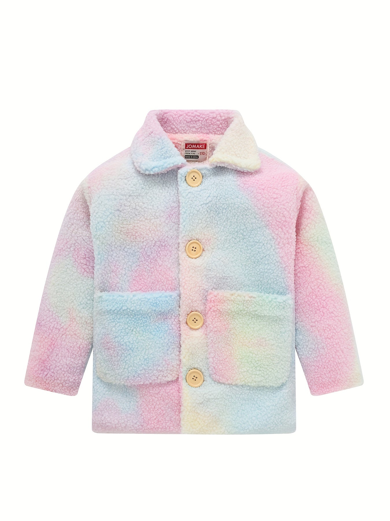 2024 Elegant Shearling Windbreaker Coat - Lapel Collar, Pocket, Slight Stretch, Solid Color, Hand Washable - Winter Thermal Jacket for Girls